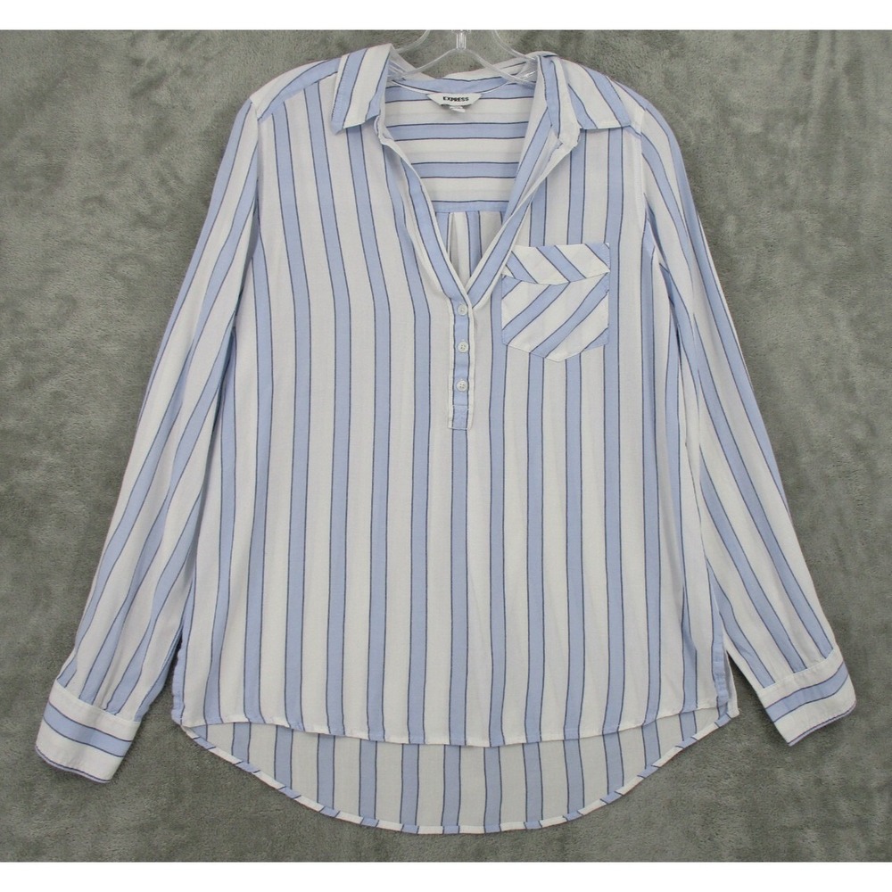 Express Top Womens Size Small Striped Coastal Nautical Henley Popover Preppy